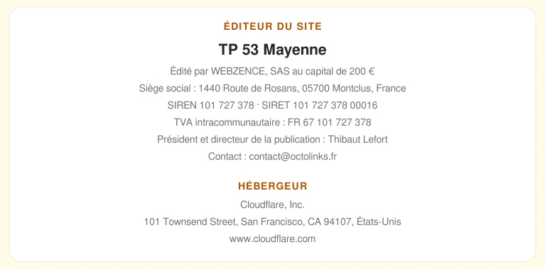 Coordonnées légales de l’éditeur et de l’hébergeur du site
